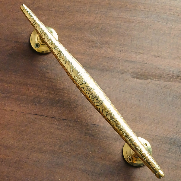 Engraved Thick Door Pull Handle, Solid Pure Brass Door Handle, Heavy House Pull Handle.