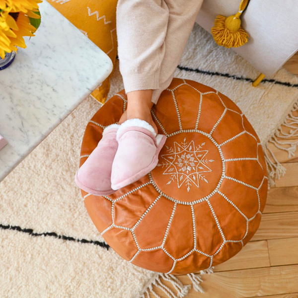 Genuine Leather Pouf, Soft and Strong, 5 Years Warranty, 100% Organic and Naturally Treated.